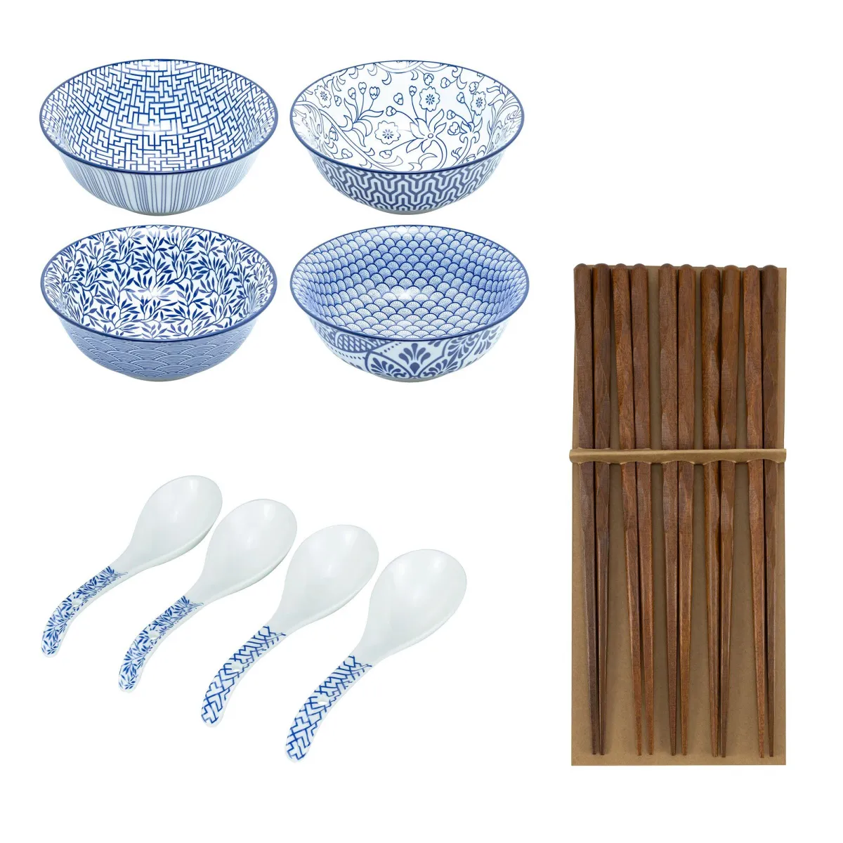 Mareld ramenskål med sked och ätpinnar 4-pack